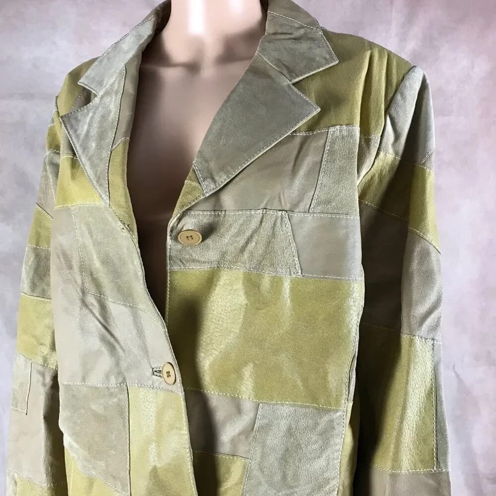 Plus Size 3X/4X Vintage Leather Patchwork Jacket VIA ACCENTI - Picture 5 of 15